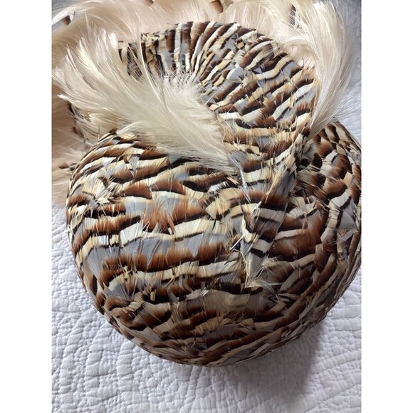 Vintage Jack McConnell Feather Hat W/Rhinestone Accents*Cream Feathers*Halloween - Picture 2 of 10